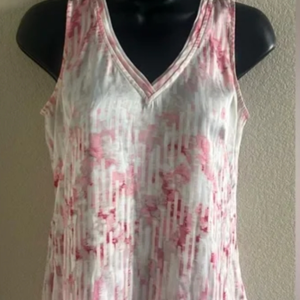 White House Black Market Pink and White Striped Tank Top